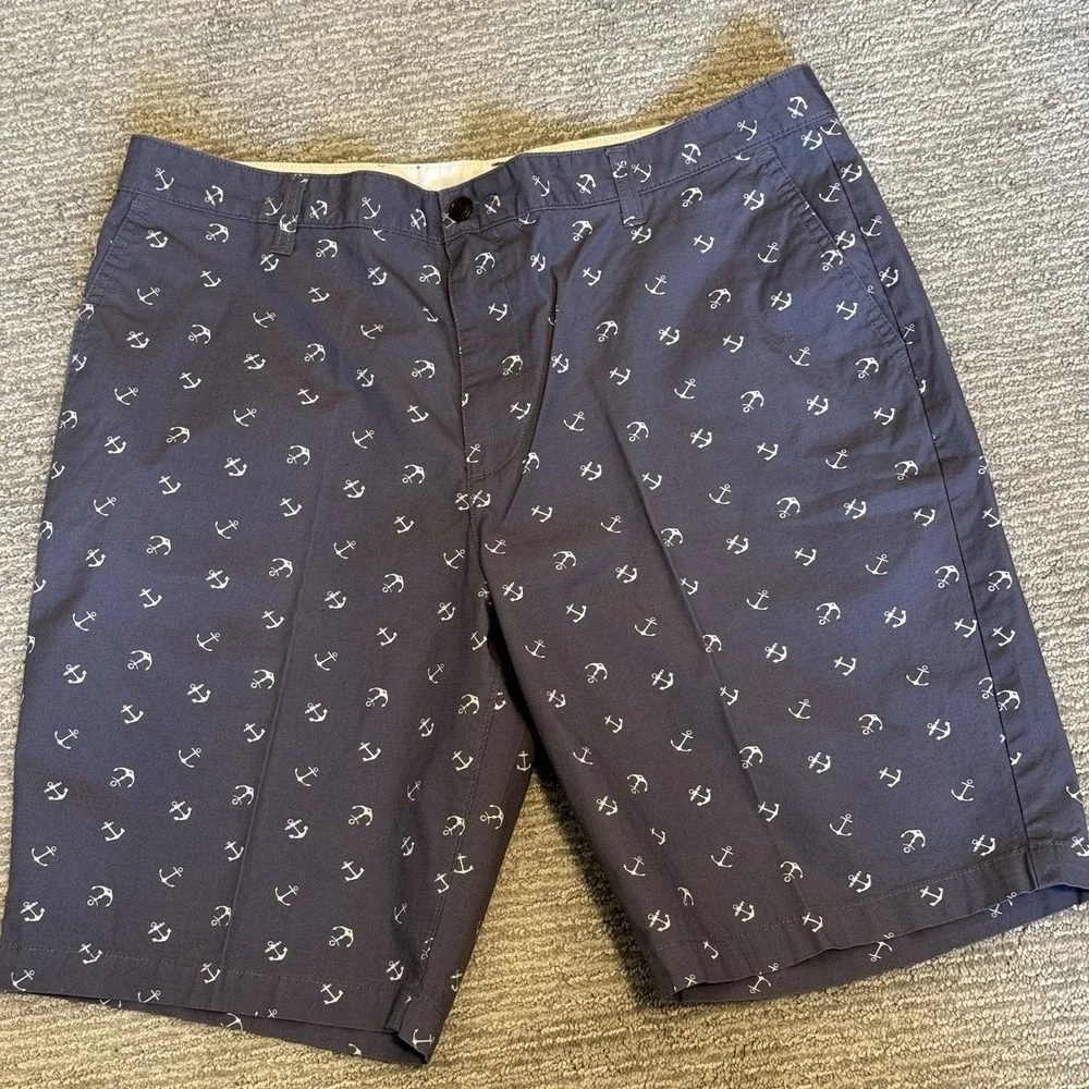 Dockers Men's Shorts Blue 38 Cotton Anchor Print Classic Fit Flat Front  Beach